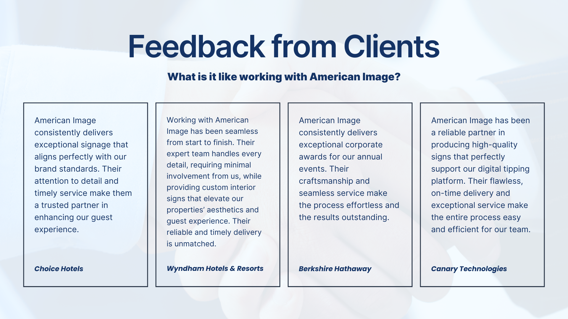 American Image has been a reliable partner in producing high-quality signs that perfectly support our digital tipping platform. Their flawless, on-time delivery and exceptional service make the entire process easy and efficient for our team.